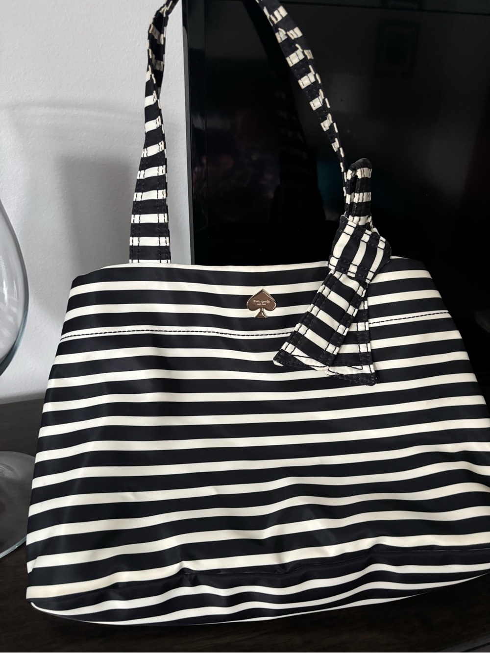 kate spade Navy and Cream Striped Tote with Knot Detail